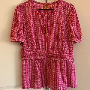 Tory Burch EUC pink and white top. Size 12.